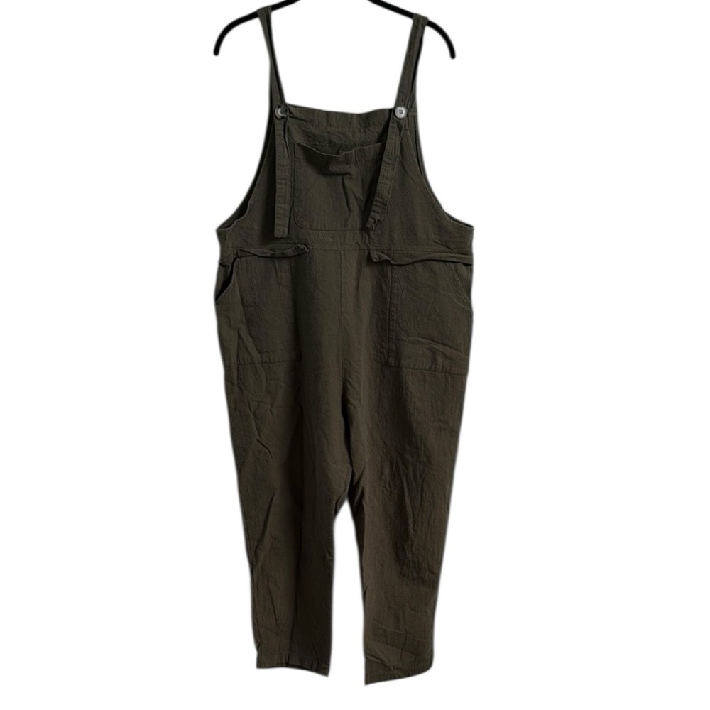 Classic Fashion Collection Olive Green Linen Blend Overalls Size Large
